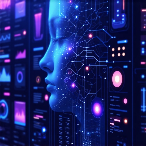 Diagram of AI architecture with neural networks and data flow