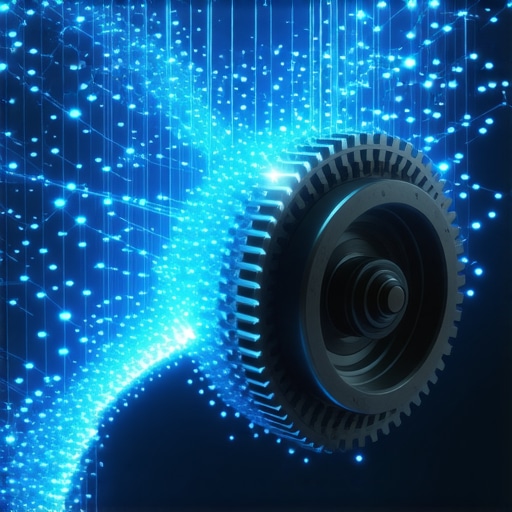 Close-up of AI creating a 3D mechanical part with digital particles.