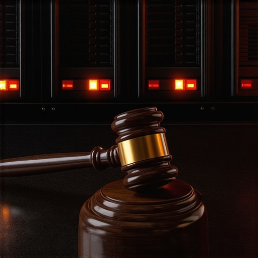Legal gavel on a server rack representing AI compliance and security risks