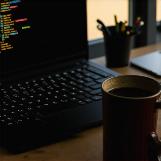 Radni sto sa kodom za automatizaciju mailova i kafom