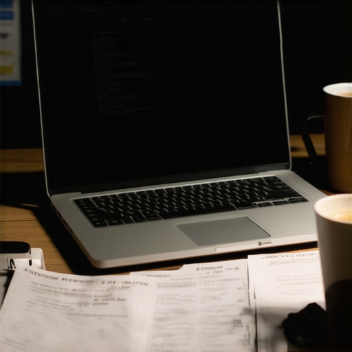 Stari laptop u radionici sa kodom na ekranu