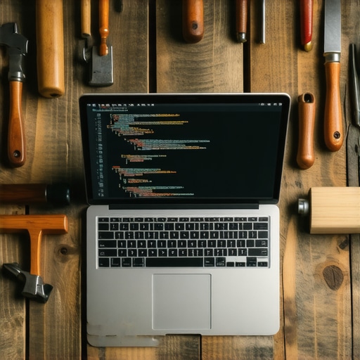 Radni sto sa laptopom i alatima koji simbolizuju izgradnju AI promptova