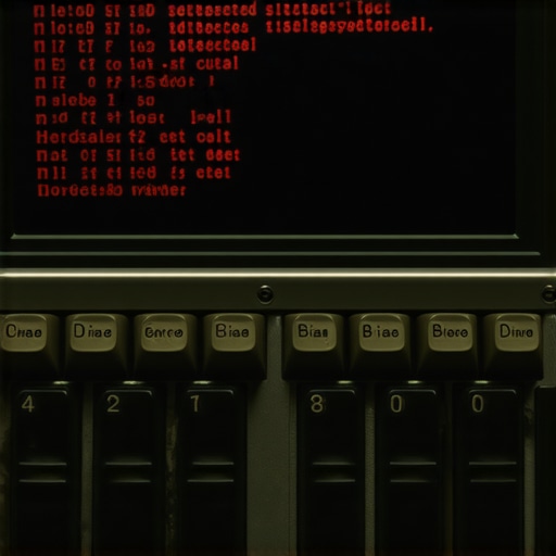 Close-up koda sa upozorenjem o pristrasnosti na ekranu u tamnoj radionici