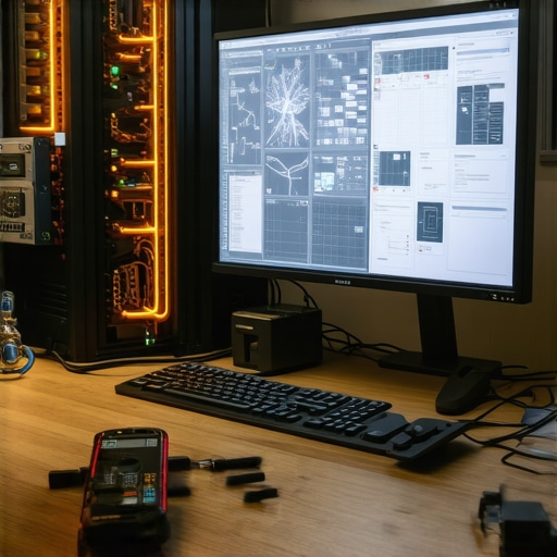 Gritty DIY AI server rack with cooling and neural network visualization on screen