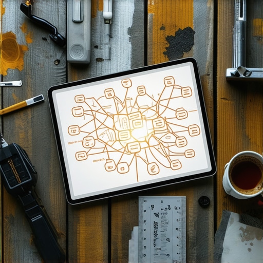 Digitalna mapa uma na tabletu u okruženju radionice sa alatima