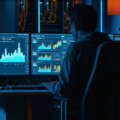 Digitalni inženjer radi na lokalnom AI modelu za marketing kampanje u mračnoj radionici