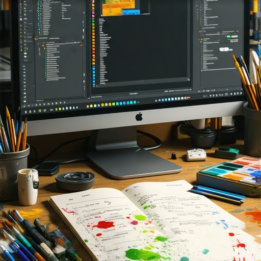 Radni sto digitalnog umetnika sa fokusom na AI generisanje slika i tehničke parametre