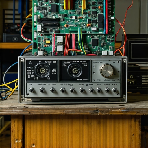 Tehnološka fuzija starog radija i AI procesora Stari radio sa modernim AI komponentama u radionici