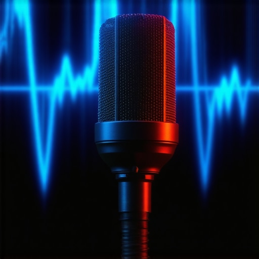 Mikrofon sa AI vizualizacijom zvučnih talasa u garaži