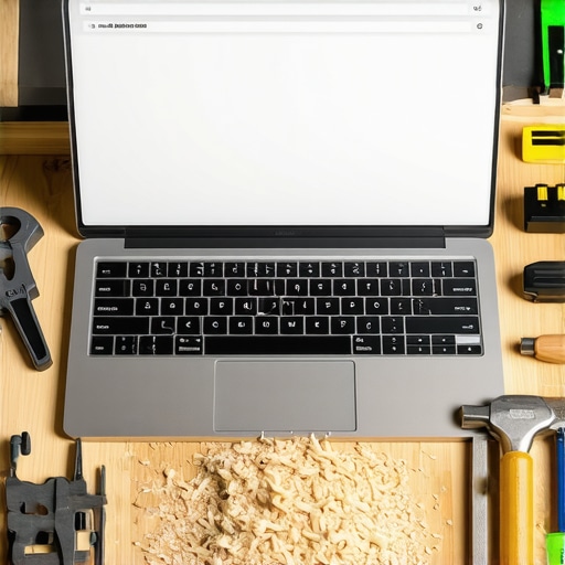 Laptop sa AI pretraživačem na radnom stolu sa alatima