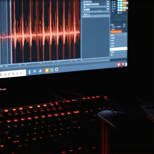 Professional AI video editing workstation showing audio waveform analysis and jump cuts