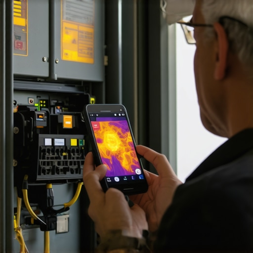 Osoba koristi pametni telefon za termalnu analizu osigurača u kući