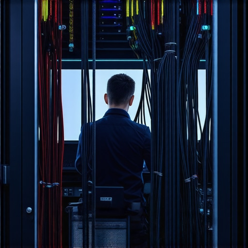 AI nadzor u kancelariji 2026 Serveri i kablovi koji simbolizuju AI etiku i nadzor u firmi