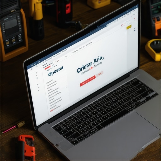 Opera Aria AI interface on a laptop in a technical DIY environment