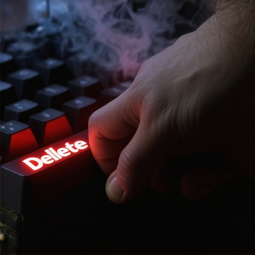 Brisanje AI istorije pretrage u mračnom okruženju Ruka pritiska taster delete na tastaturi u mračnoj radionici sa digitalnim odsjajima