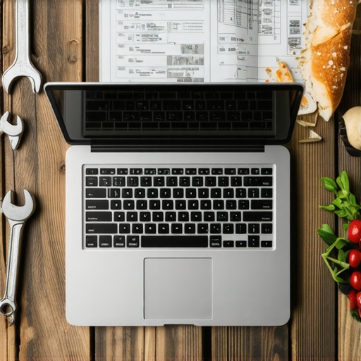 Laptop on a workshop table representing low-budget AI tools for business