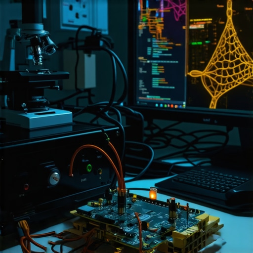 Futuristički laboratorijski sto sa AI opremom za analizu proteina i gena