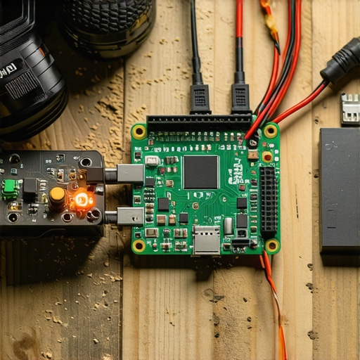 DIY AI Production Line Monitor Close up of Raspberry Pi and sensors on a messy workshop table for scrap detection
