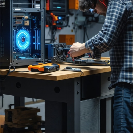 Rastavljeni AI server na radnom stolu u modernoj radionici