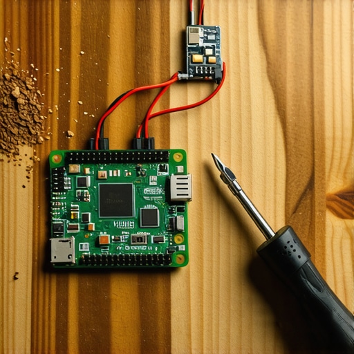 Raspberry Pi and BME280 sensor on a workshop table for DIY weather station