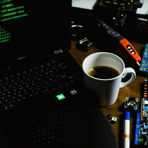 Programerski sto sa Python kodom na ekranu i kafom u mračnoj sobi