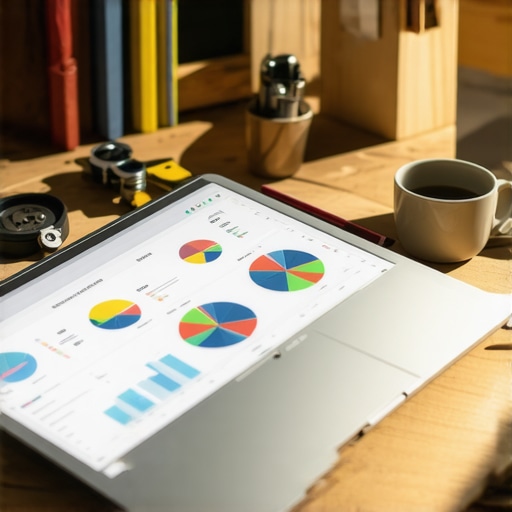 Gritty workshop setting showing a laptop with AI data analysis and manual tools.