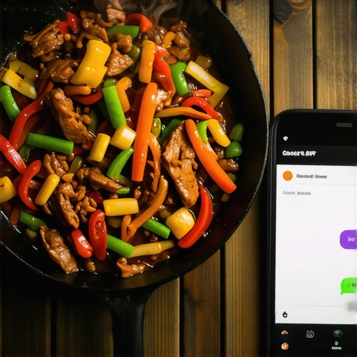 Tava sa hranom od ostataka i telefon sa ChatGPT aplikacijom na drvenom stolu