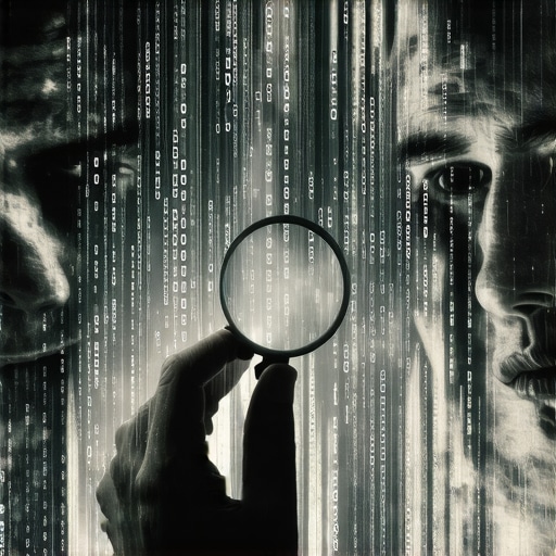 Ruka majstora sa lupom iznad digitalnog koda i lica