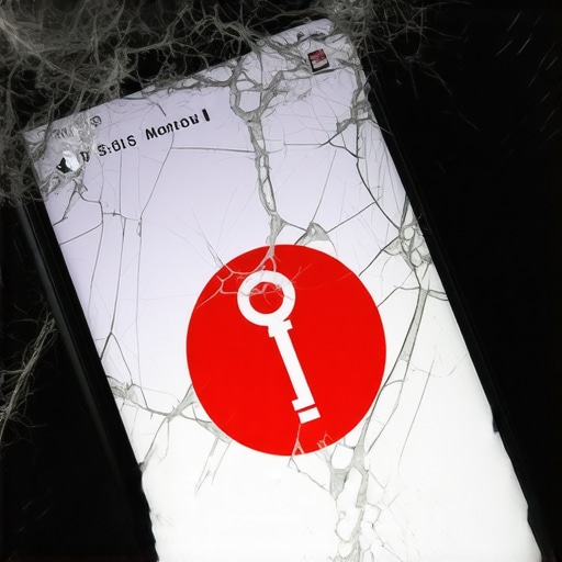 Slomljeni ekran telefona sa simbolom upozorenja na digitalnu prevaru