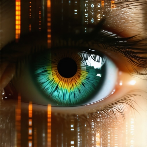 Makro snimak oka sa digitalnim smetnjama koji simbolizuje prepoznavanje AI prevara