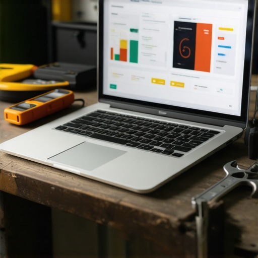 Laptop sa automatizacijom prodaje pored mehaničarskog alata na radnom stolu