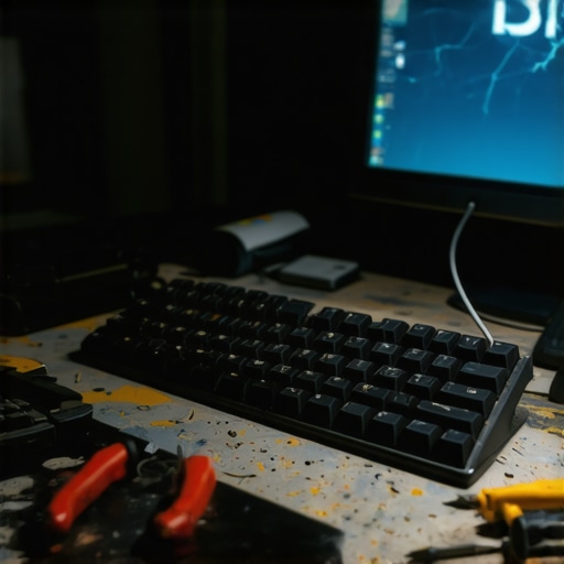 Krupni plan tastature u radionici sa Bing logotipom na monitoru