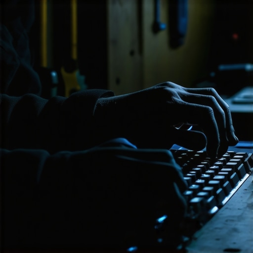 Ruke majstora na tastaturi sa digitalnim kodom u pozadini radionice