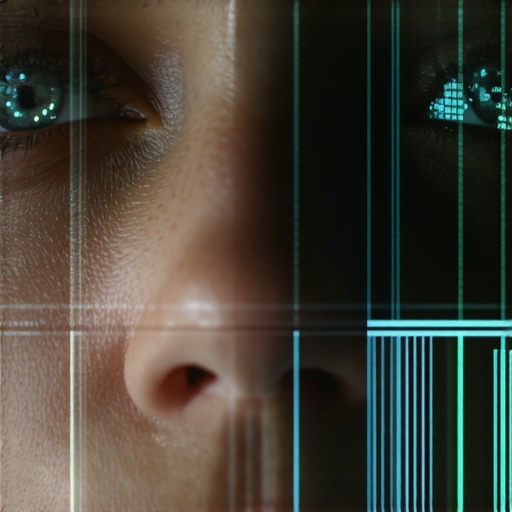 Detaljan prikaz digitalnih artefakata na deepfake licu sa forenzičkim oznakama