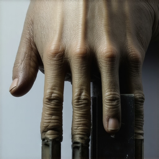 Krupni plan AI generisane ruke sa šest prstiju koja drži alat