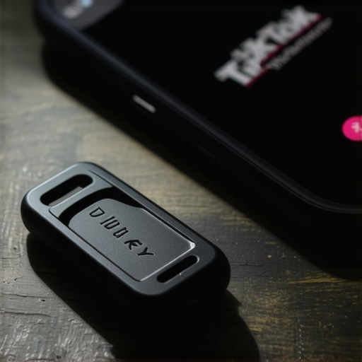 Hardverski ključ za TikTok sigurnost Hardverski sigurnosni ključ pored pametnog telefona na drvenom stolu