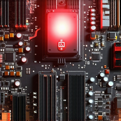 A motherboard in a workshop environment with an error light representing AI bias detection.