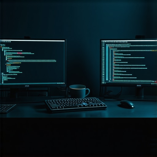 Digitalna radionica sa AI agentom koji obrađuje velike baze podataka u mračnom industrijskom stilu