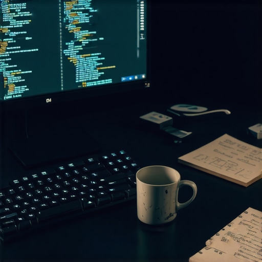 Radni sto AI prompt inženjera sa kodom na monitoru i ručnim skicama u radionici.