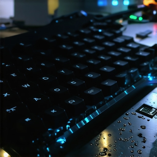 Mehanička tastatura sa kodom i elektronskim komponentama u mračnoj radionici