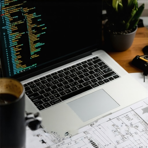 Profesionalno radno okruženje za AI inženjera Radni sto sa laptopom koji prikazuje kod za vještačku inteligenciju u mračnoj prostoriji