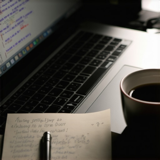 Authentic Python programming setup for AI development with laptop and code notes