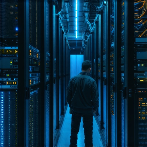 Server sala sa GPU jedinicama i inženjerom koji vrši provjeru kablova.