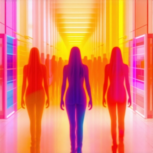 Thermal camera view of shoppers being tracked by AI in a retail store with data overlays.