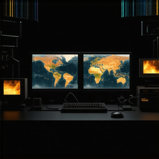 Radni sto sa monitorima koji prikazuju klimatske mape i satelitske podatke u realnom vremenu