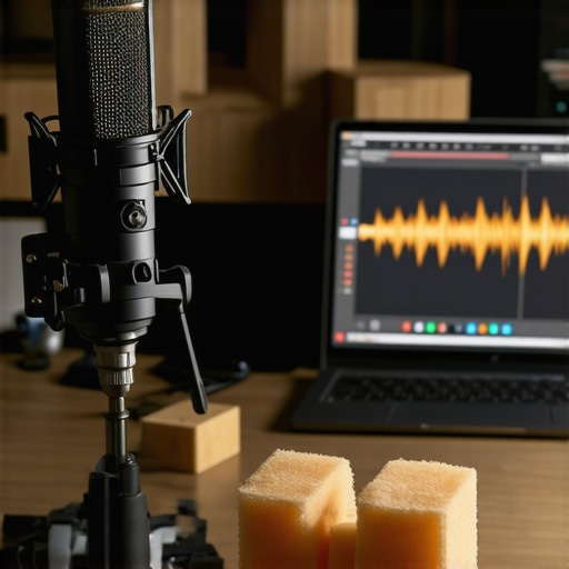 Mikrofon i laptop sa AI talasima za transkripciju na radnom stolu