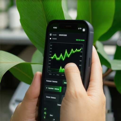Mobilni telefon skenira list biljke sa digitalnim podacima na ekranu