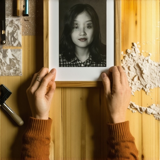 Ruke majstora kako uokviruju AI generisanu porodičnu sliku u drveni okvir