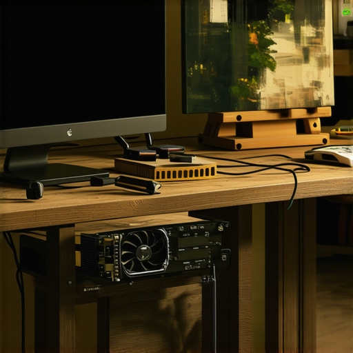 Radni sto umjetnika sa kompjuterskim hardverom i slikarskim platnom koji simbolizuje AI autorstvo.