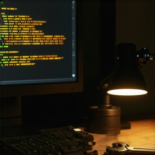 Close-up od AI koda sa greškama i mehaničarskim alatom na stolu